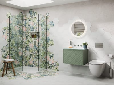 Colourful bathroom design Essex featuring vibrant tiles and creative styling - Bowman Bathrooms