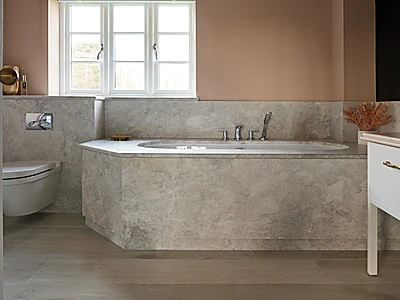 Sussex porcelain pearl tiles close-up - Premium bathroom materials Essex luxury tile installation Bowman Bathrooms