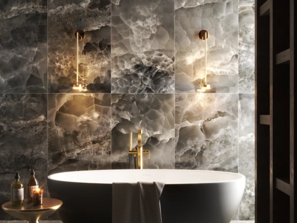 Appleton Brooks Candy Humbug Vinci tiles in Essex bathroom