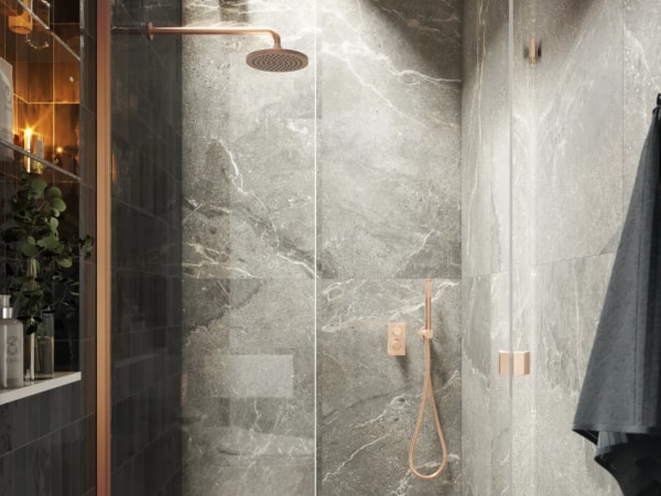 Appleton Brooks Vinci Vera Noir tiles in Essex bathroom