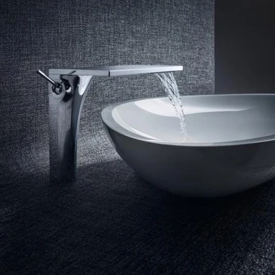 AXOR Edge ultra-luxury diamond-cut designer tap by Jean-Marie Massaud showing precision architectural design