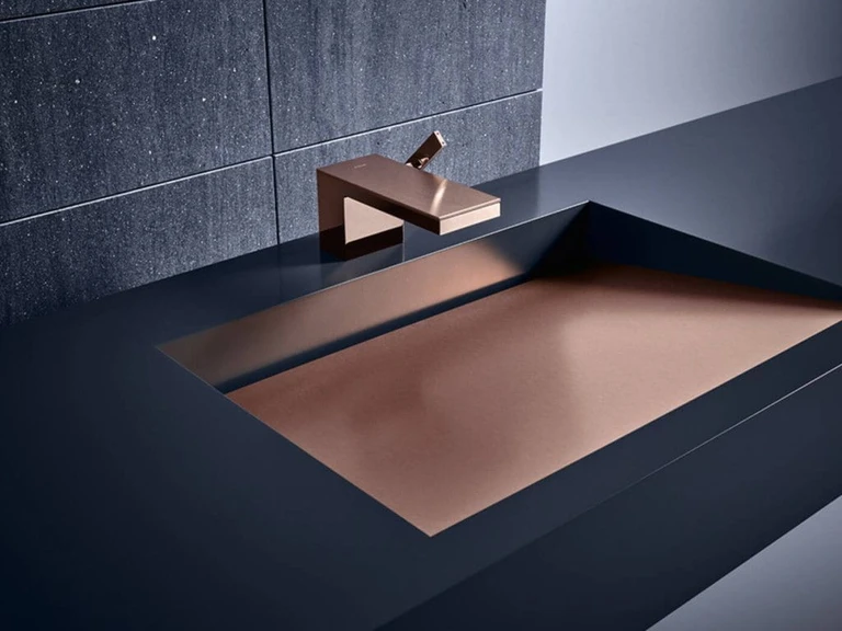 AXOR MyEdition flat rectilinear basin mixer in bronze finish luxury bathroom Essex