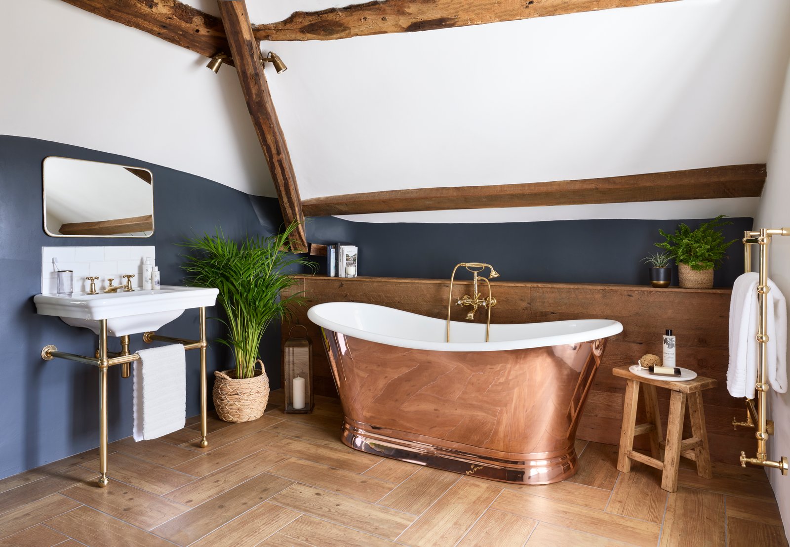 BC Designs BAC070 Boat Bath in a country-style UK luxury bathroom - the sculptural double-raised-end shape that asks for the most floor space and delivers the highest visual weight of the freestanding range