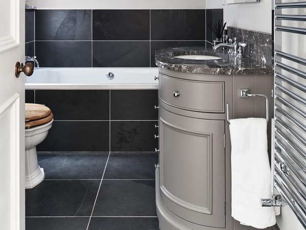 Metropolitan slate riven tiles by Ca' Pietra in an Essex bathroom