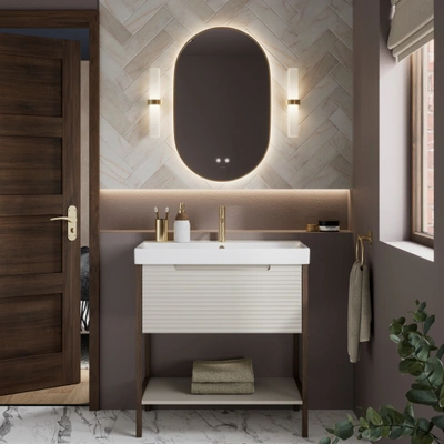 Calypso freestanding vanity with traditional styling at Bowman Bathrooms Essex showroom
