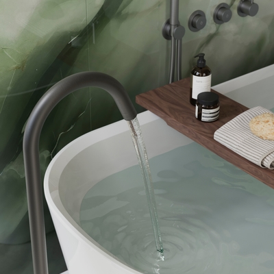 Crosswater slate bathroom with contemporary shower system in Essex