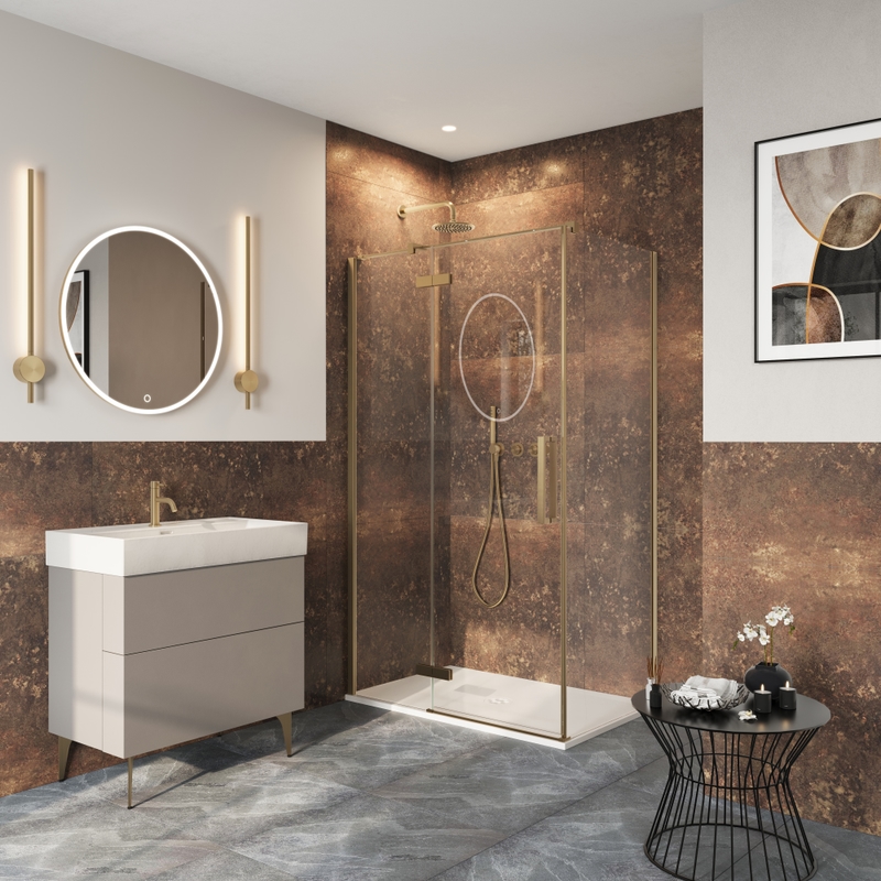 Wet room and walk-in shower brassware - Crosswater thermostatic valve and shower set in matt black, the spec layer that sits on top of either configuration once the floor build-up is decided
