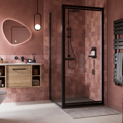 Crosswater Clear 6 black ensuite shower enclosure with glass panels