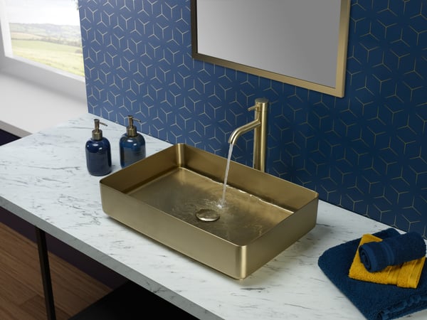 JTP brushed brass fittings lifestyle setting - luxury bathroom design by Bowmans Essex showing warm sophisticated finish