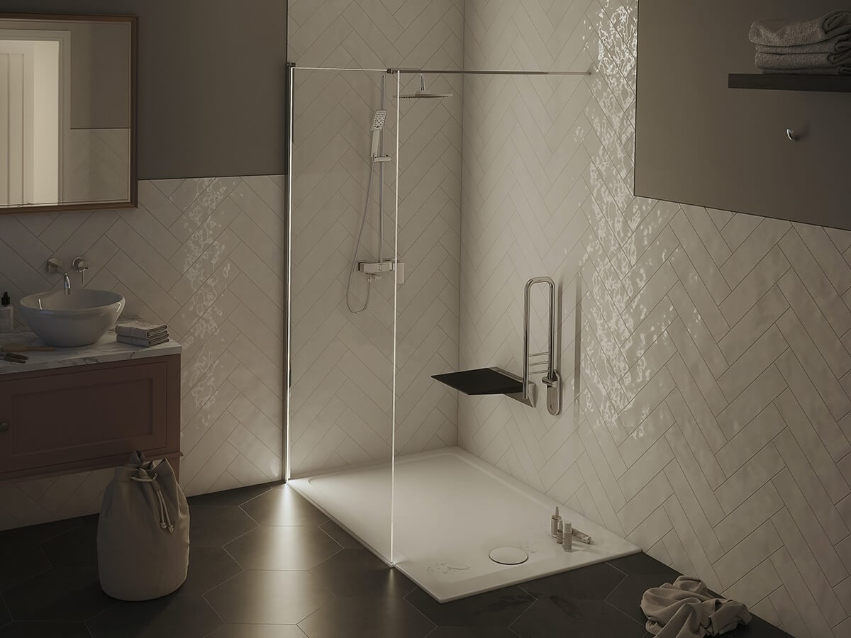 Lakes Cannes walk-in shower enclosure with frameless glass screen
