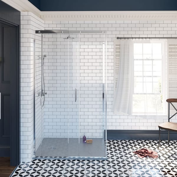 Lakes Classic frameless shower enclosure with minimal metalwork and expansive 8mm or 10mm toughened glass panels