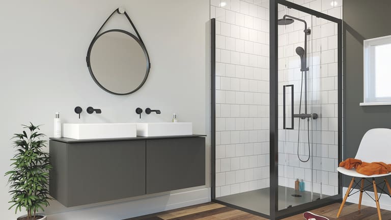 Lakes Showering premium frameless shower enclosures displayed at Bowman Bathrooms Essex showroom