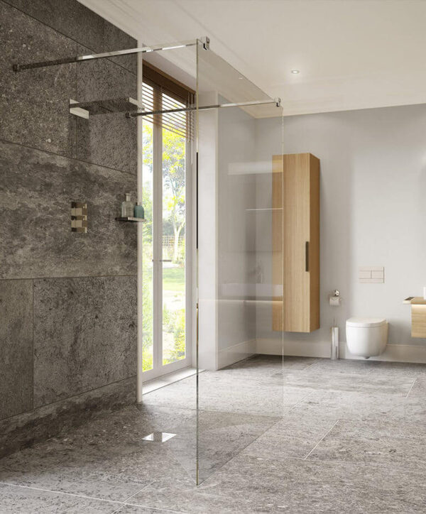 On The Level shower unit in Essex wetroom layout with tiled finish