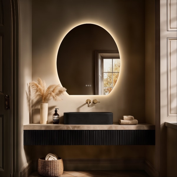 Origins Living Claris oval-cut mirror detail in Essex bathroom