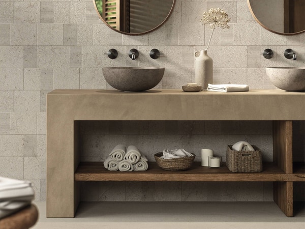 Porcelanosa wall tiles with soft stone texture in Essex