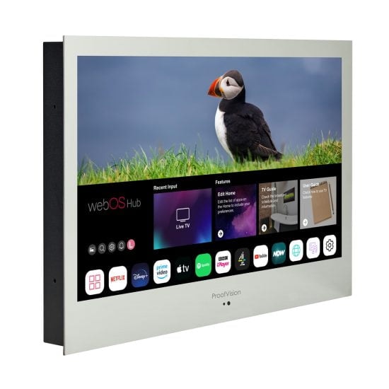 ProofVision bathroom TV installation detail for luxury bathrooms