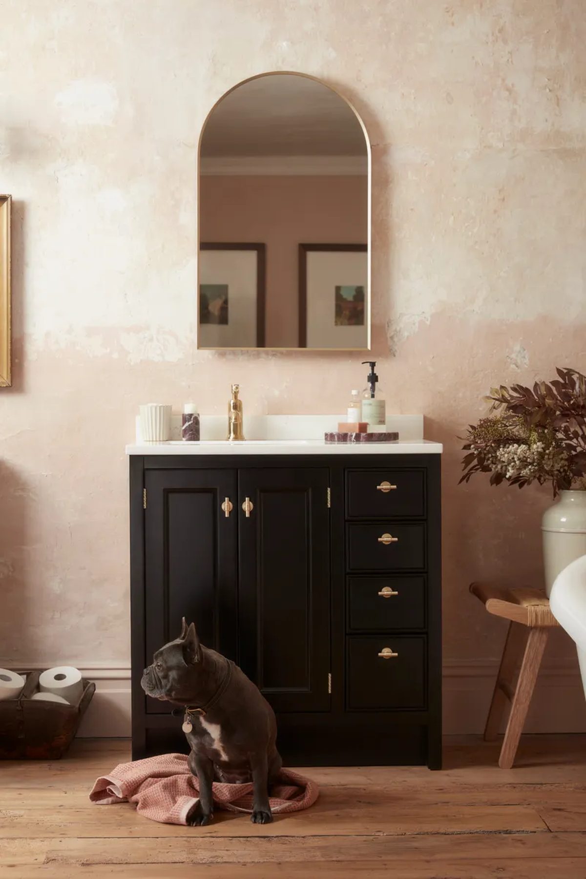 Bathroom storage planning at drawing stage - Roper Rhodes vanity unit, drawer modules and integrated countertop laid out as a coherent storage scheme rather than added at the end of the design conversation