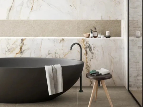 Pisa Gold tiles by Waxman Ceramics in Essex bathrooms