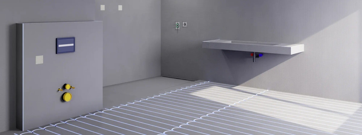 Wedi waterproofing sealing tape worked into a board joint before the wet-room floor is tiled
