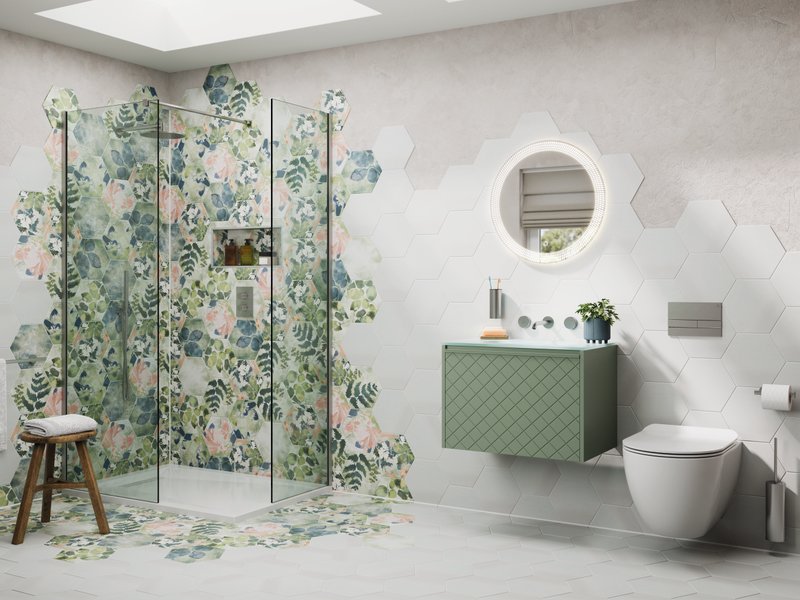 Colourful bathroom with bold tiles and vibrant design features - Colourful bathroom design Essex Bowman Bathrooms