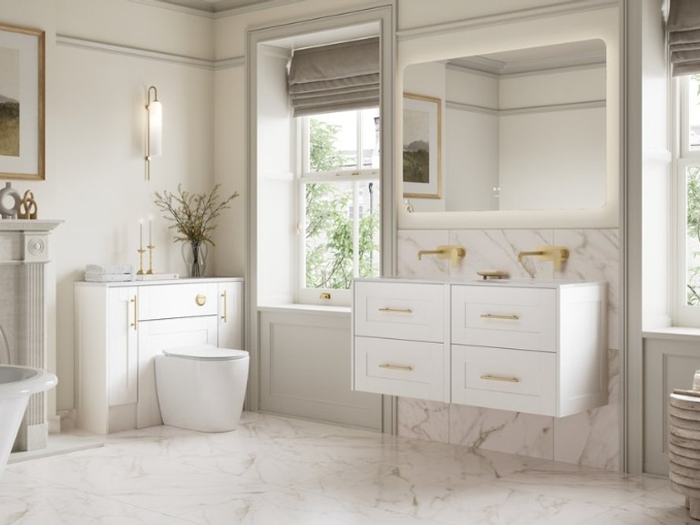 Bathroom design with Calypso fixtures and elegant finishes