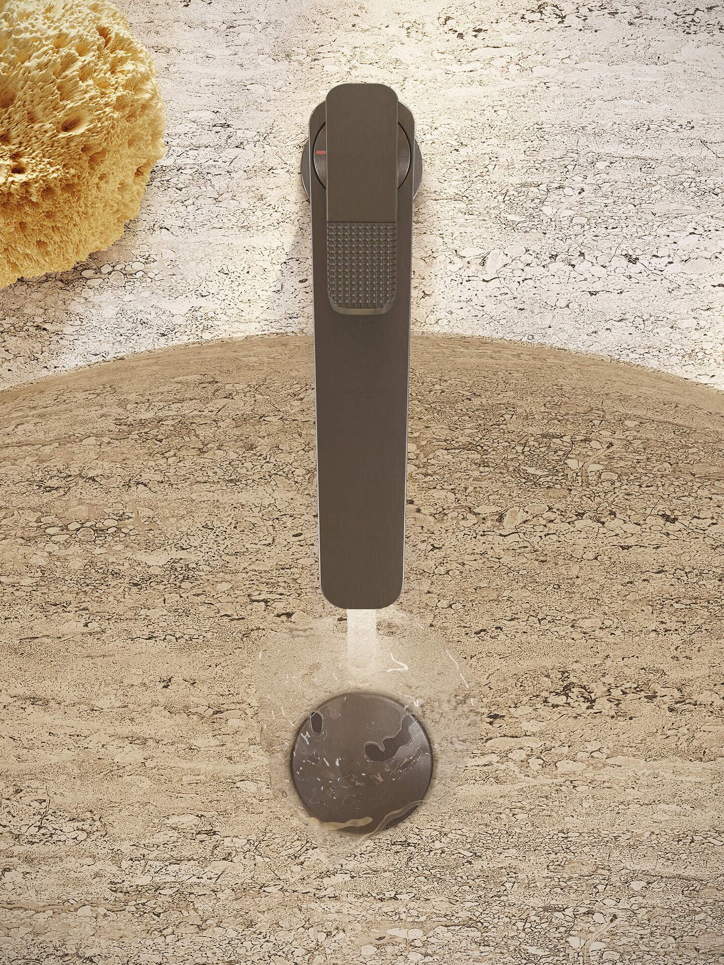 Top view of an AXOR Citterio C basin mixer showing the cubic-cut texture on its lever.