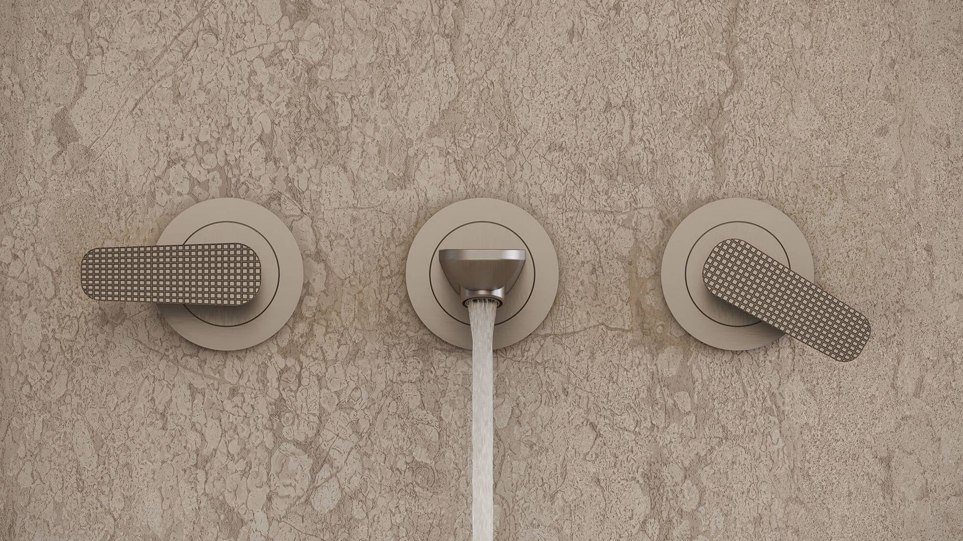AXOR Citterio C wall-mounted basin mixer with textured handles and three separate wall plates.