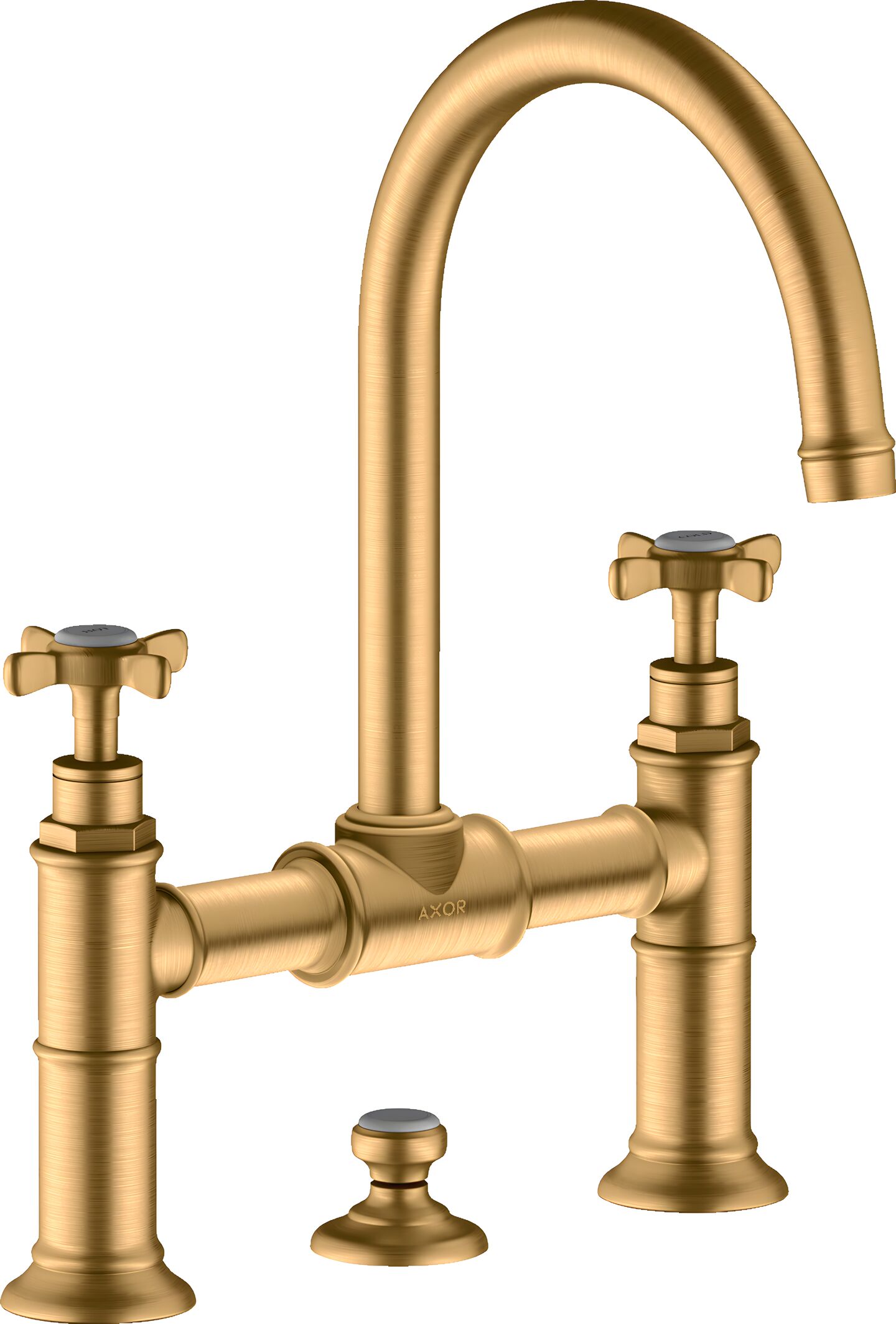 AXOR Montreux bridge basin mixer with cross handles in Brushed Brass