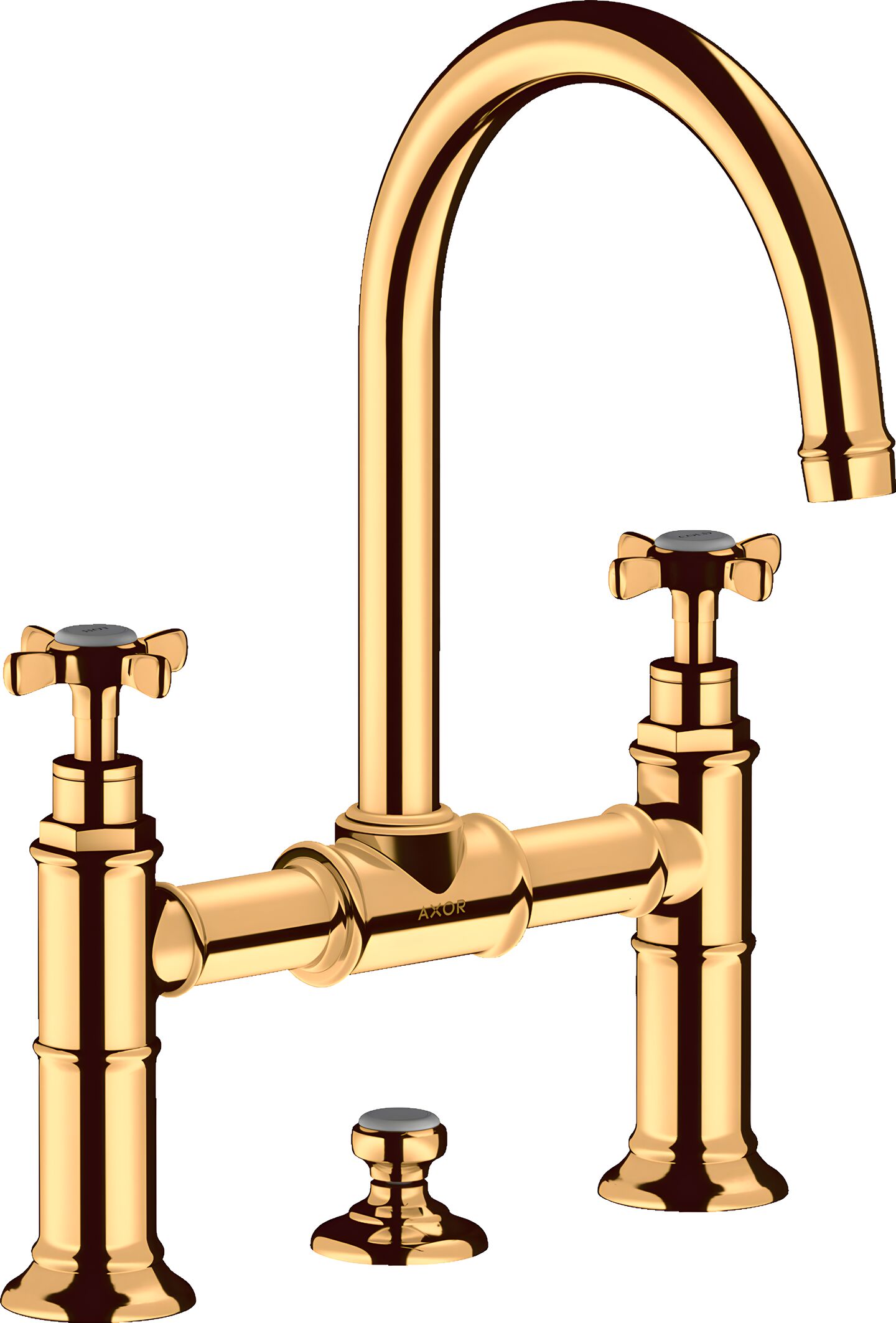 AXOR Montreux bridge basin mixer with cross handles in Polished Gold Optic