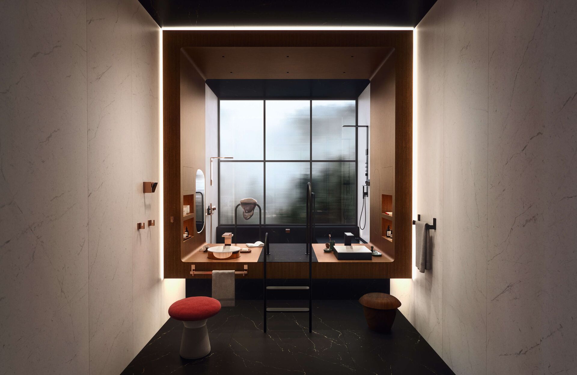 AXOR MyEdition taps at contrasting basins in Ushi Tamborriello’s Gretel and Hansel bathroom concept