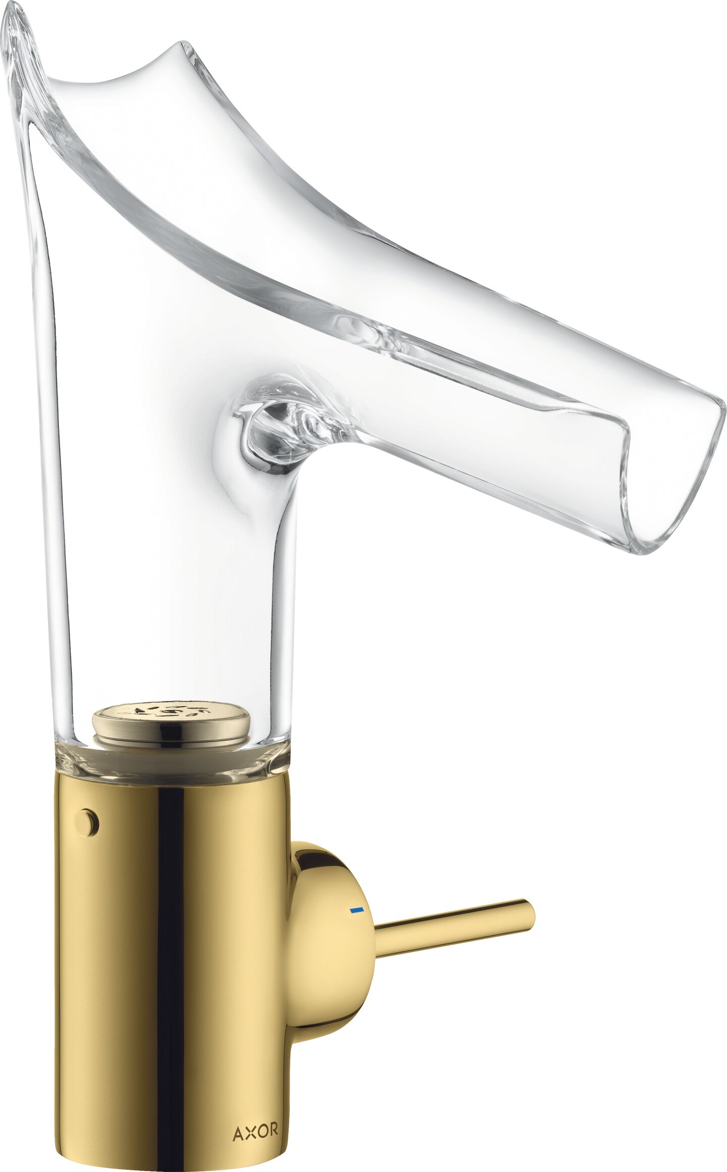 AXOR Starck V 140 glass basin mixer with Polished Gold Optic base