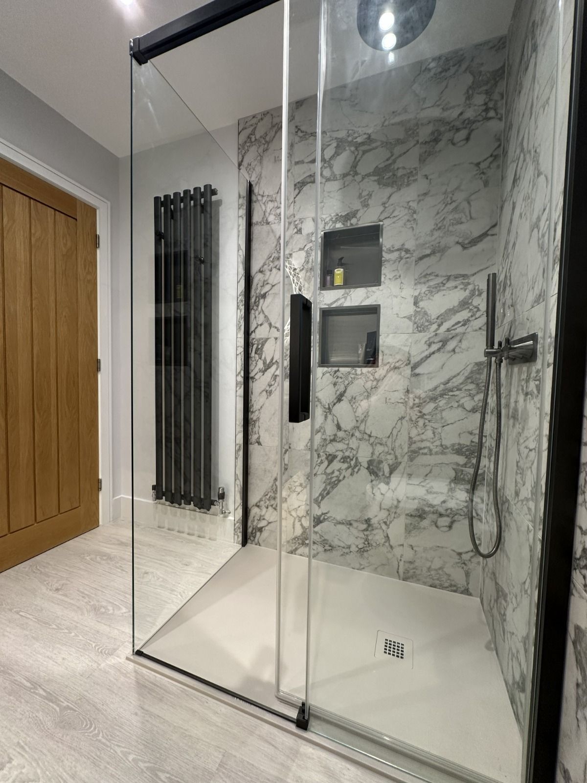 Crosswater Asura sliding shower door and Tissino Giorgio Lux tray, Bures CO8 ensuite shower room