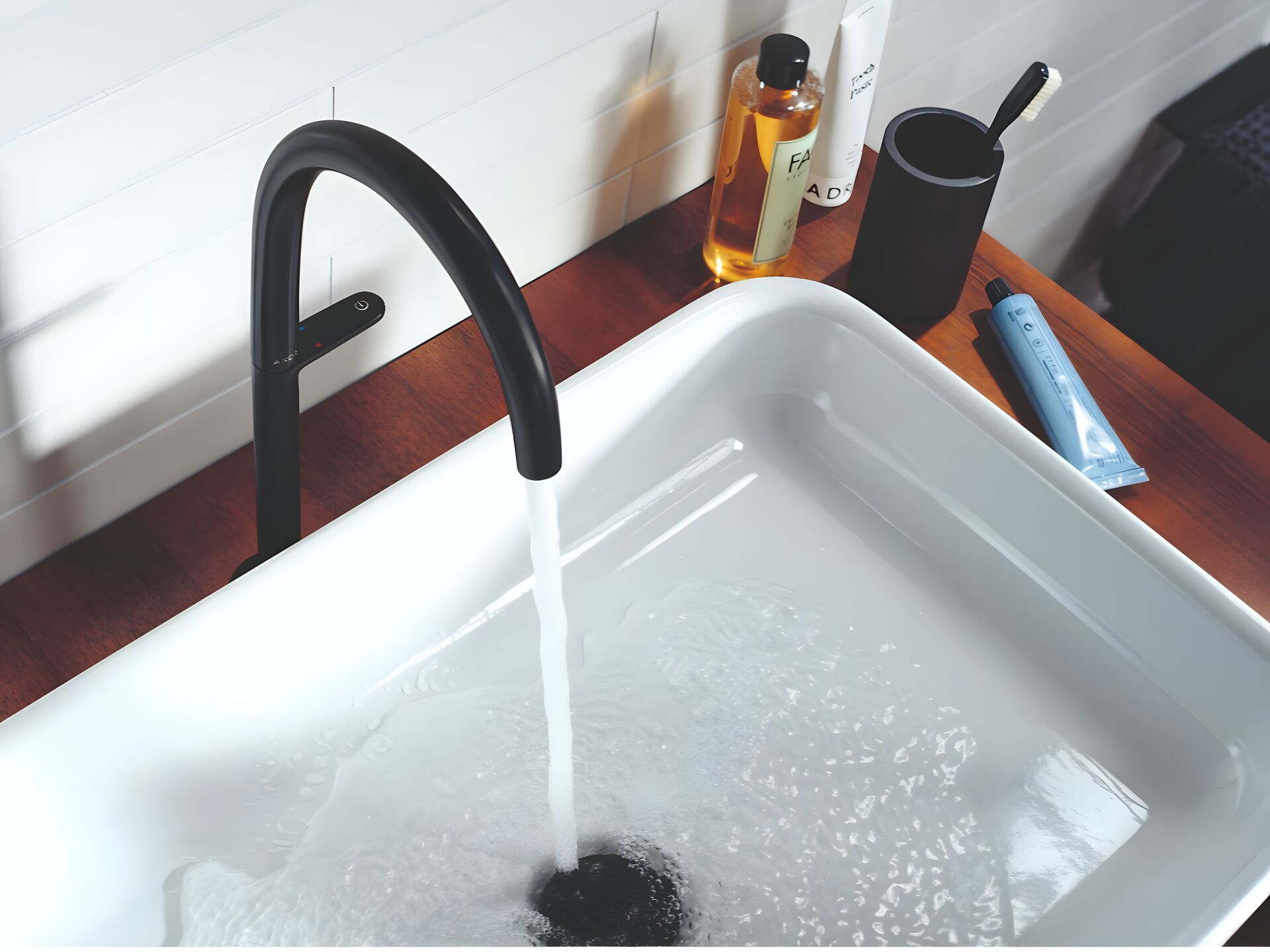 AXOR One Matt Black basin fitting with separate Select controller