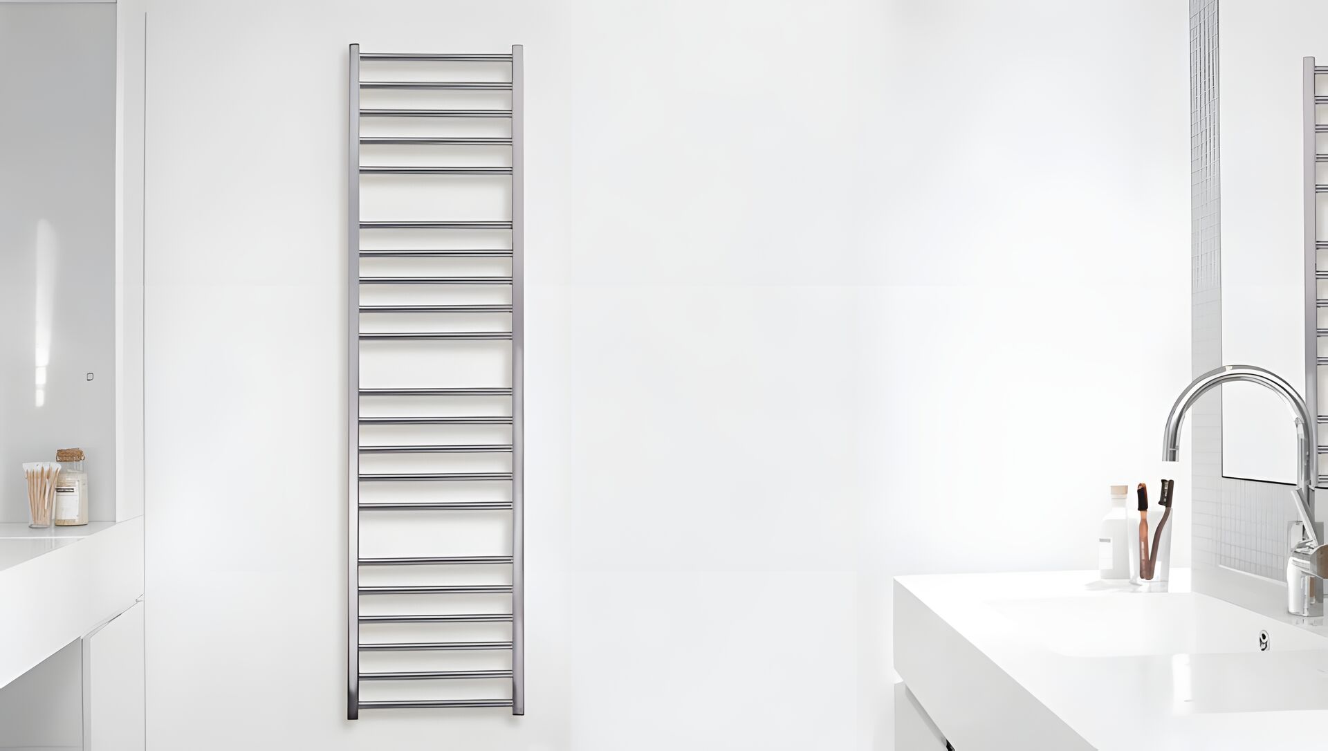 Zehnder Stellar Spa towel radiator with a polished stainless-steel surface