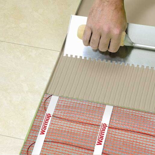 Warmup electric underfloor heating mat laid out before tiling