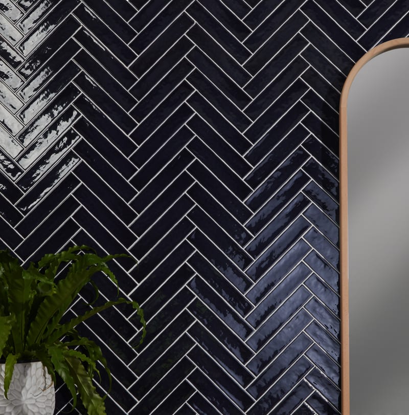 Same Avebury Ceramic Ink tile in herringbone V-shape layout for visual comparison