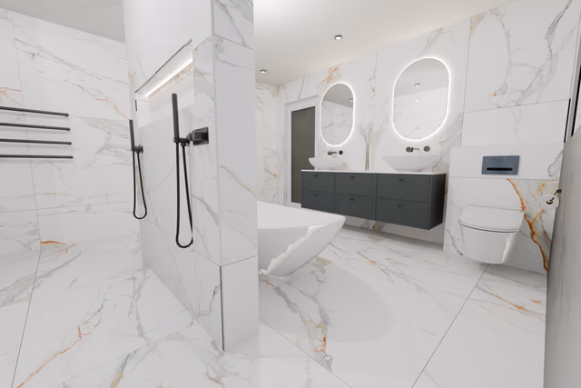 3D render of his and hers dual shower design in the Billericay CM11 master ensuite