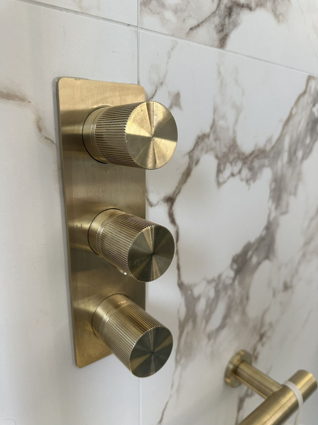 JTP Evo concealed 3-outlet shower valve in brushed brass — Braintree CM7
