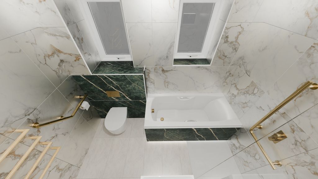 3D render of vanity and arch mirror — Braintree CM7 family bathroom