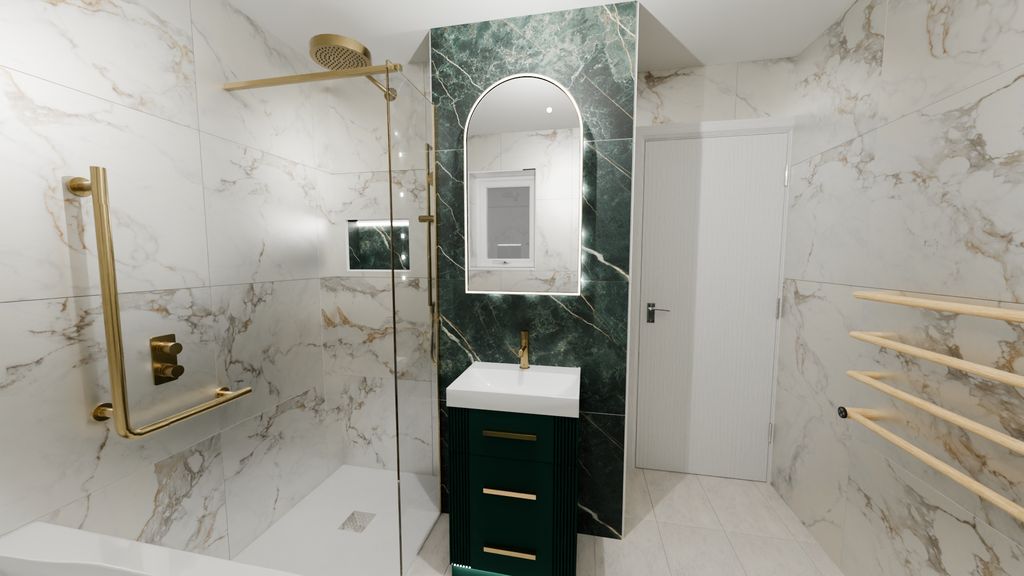 3D render of WC and feature wall detail — Braintree CM7 bathroom