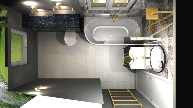 3D bird's-eye floor plan of Braintree CM7 family bathroom showing complete layout