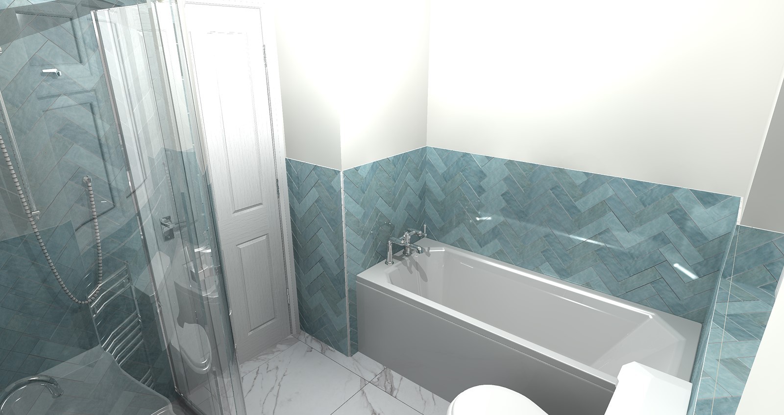 3D design render for a Brentwood CM13 family bathroom — this is what our clients see before any work begins