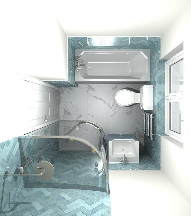 3D bird's-eye floor plan of Brentwood CM13 family bathroom showing full double fixture layout