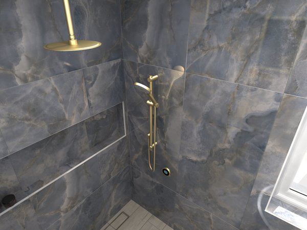 3D render of Elisa smart shower zone with glass screen and valve positions Brentwood CM13