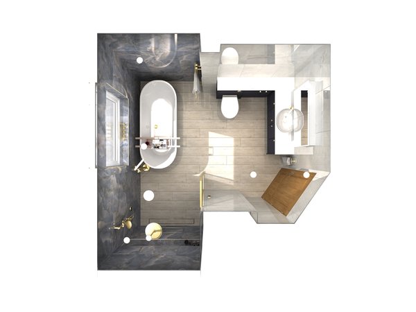 Plan view 3D render showing full bathroom layout Brentwood CM13
