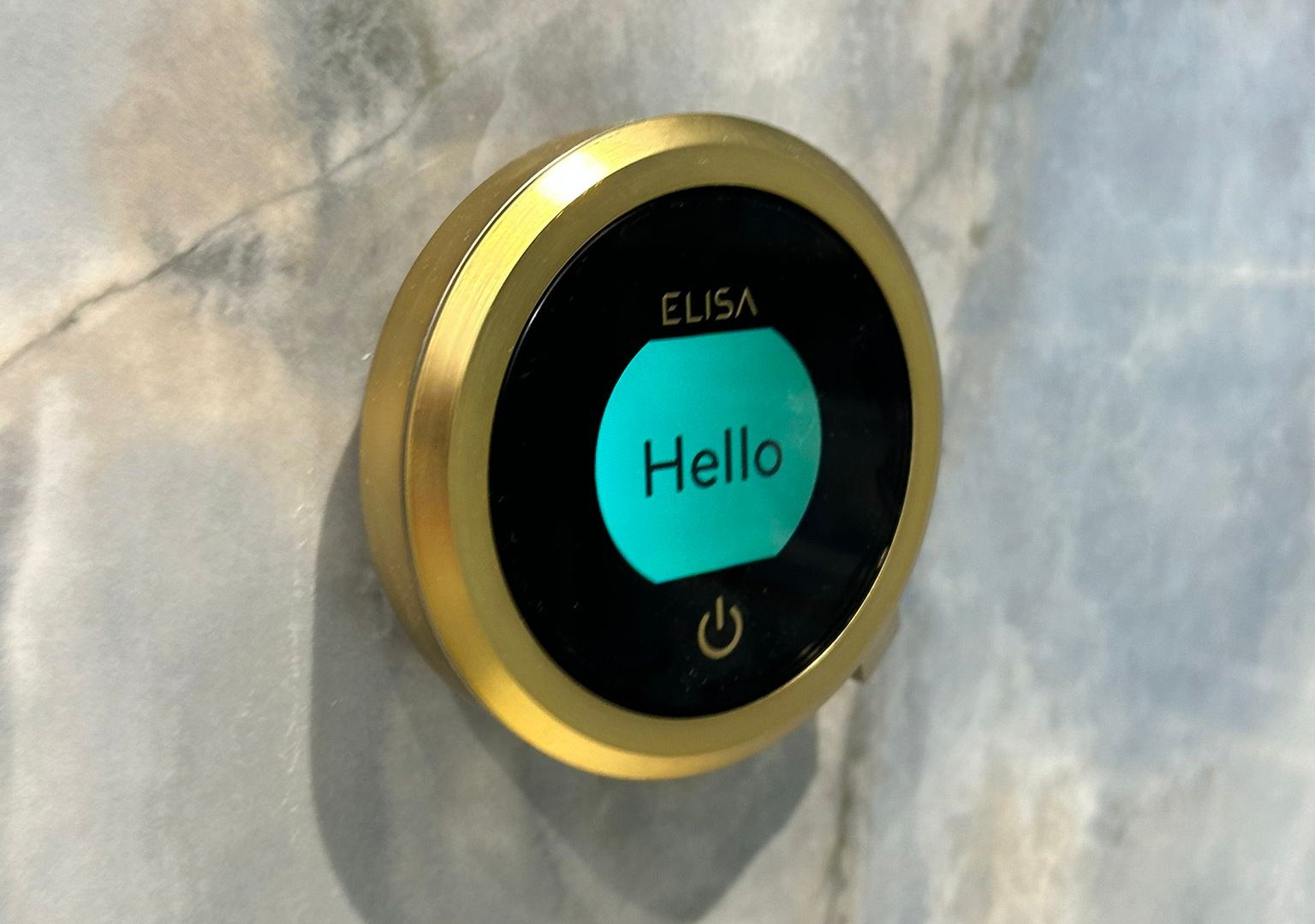 Elisa Intuition smart shower controller on blue onyx tiles Brentwood CM13 bathroom
