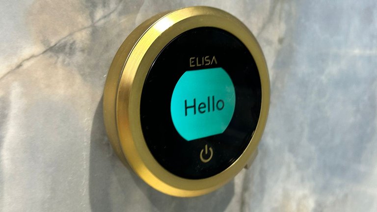 Elisa Intuition smart shower controller on blue onyx tiles Brentwood CM13 bathroom