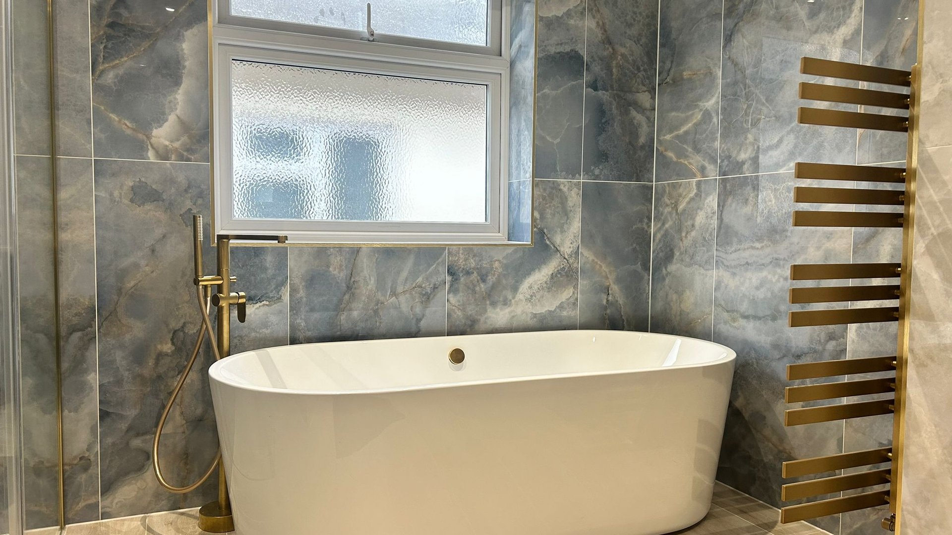 BC Designs Viado freestanding bath with Elisa floor-mounted bath filler Brentwood CM13 luxury bathroom