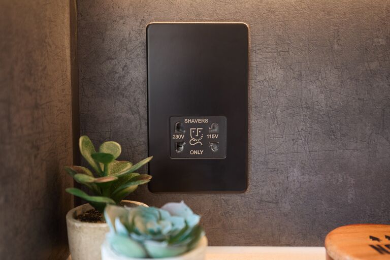 Matt black shaver socket detail Chelmsford CM2 Essex shower room