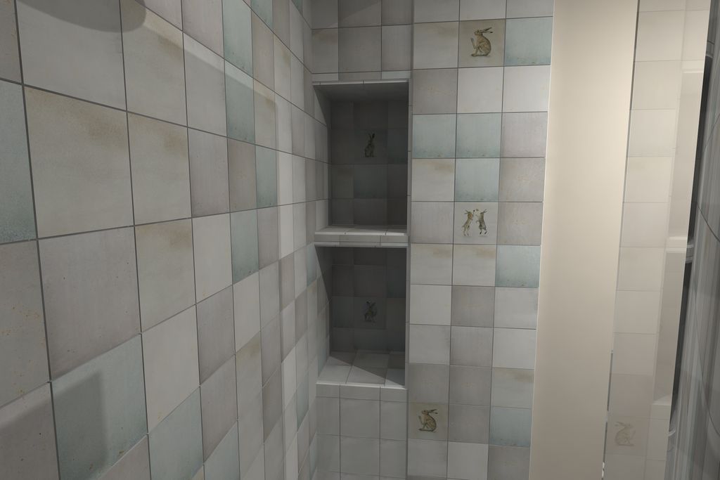 3D render of storage and niche planning for Coggeshall CO6 bathroom